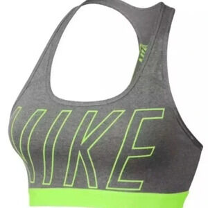 Nike Women's Dri Fit Bra Classic Strappy Logo Grey/Green Size Medium